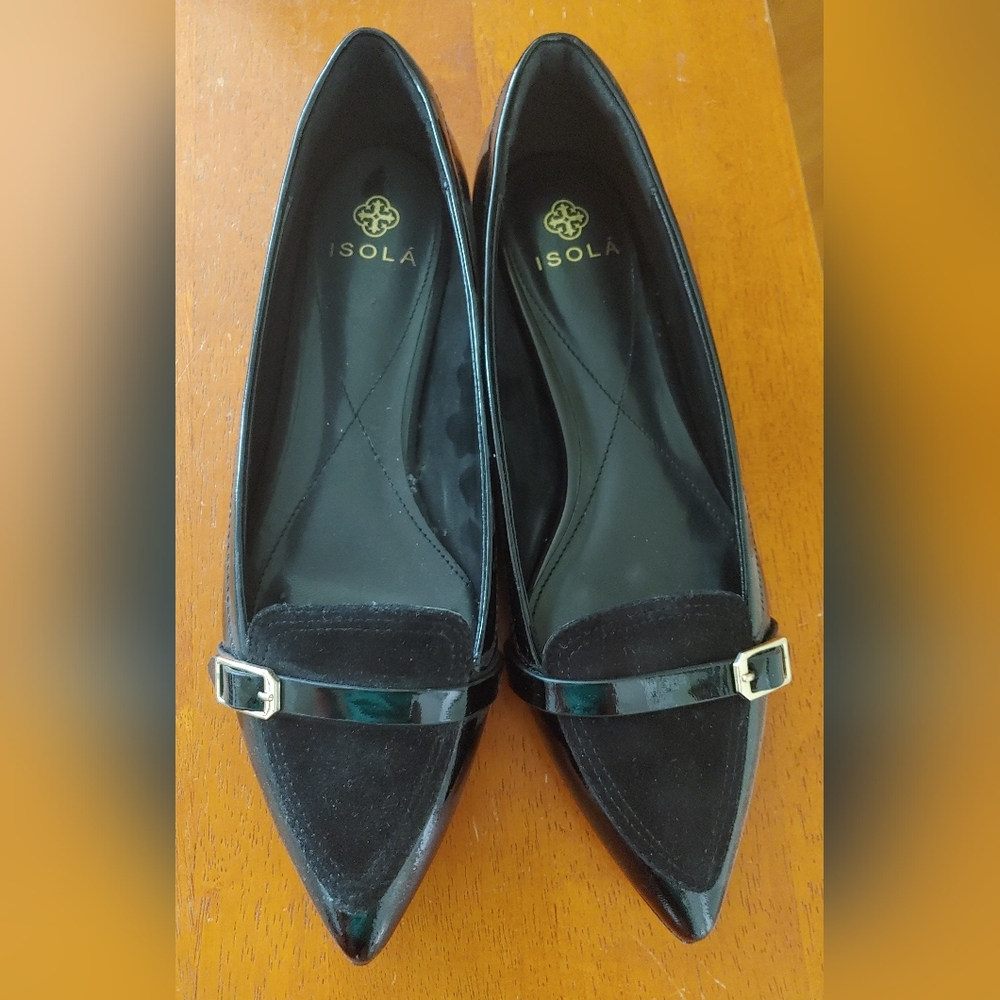 Isola Black Patent Leather/Suede Flats Size 8.5